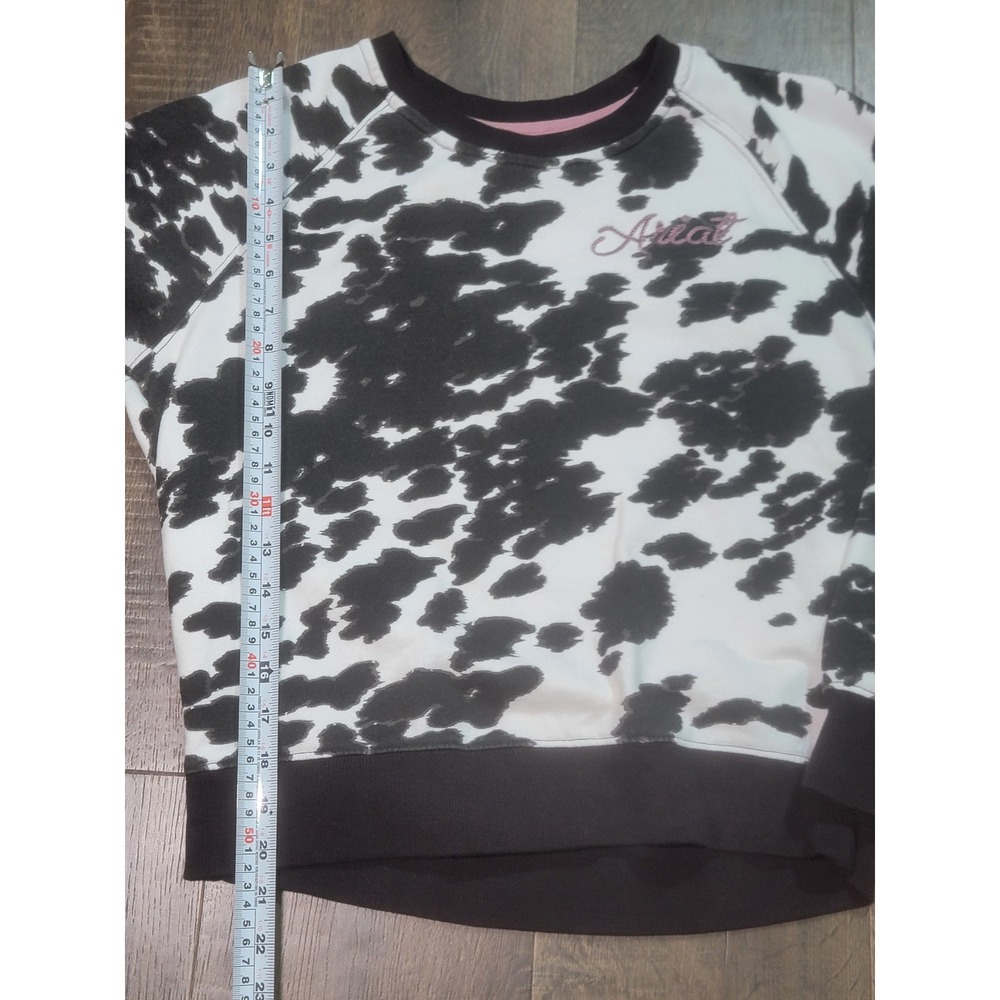 Ariat Real Hide Crew Sweatshirt Womens Medium Cow Print Black White 10043681